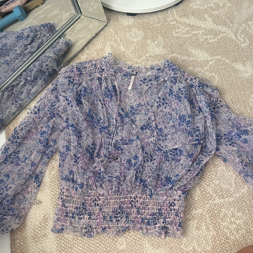 Free People Purple Floral Blouse